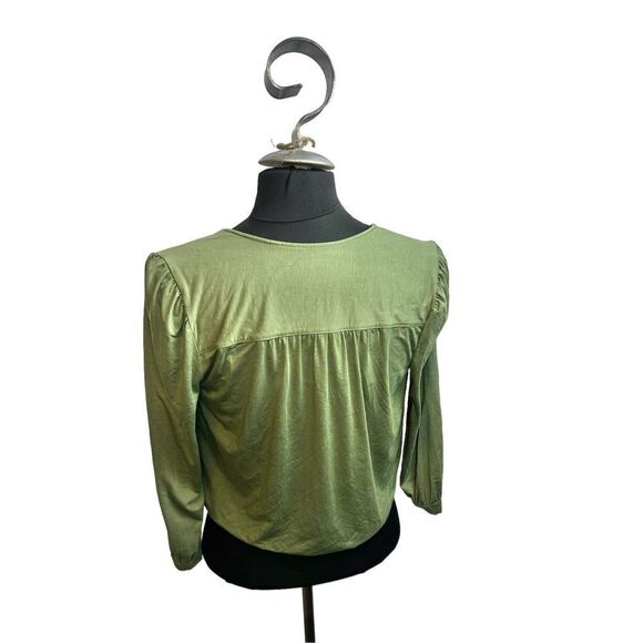 Three Dots size small avocado green vneck wrap blouse - Picture 2 of 7
